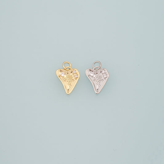 Gold Heart Rose Charm,18K Gold Filled Rose Pendant,CZ Micro Pave Flower Charm Bracelet Necklace for DIY Jewelry Making Supply