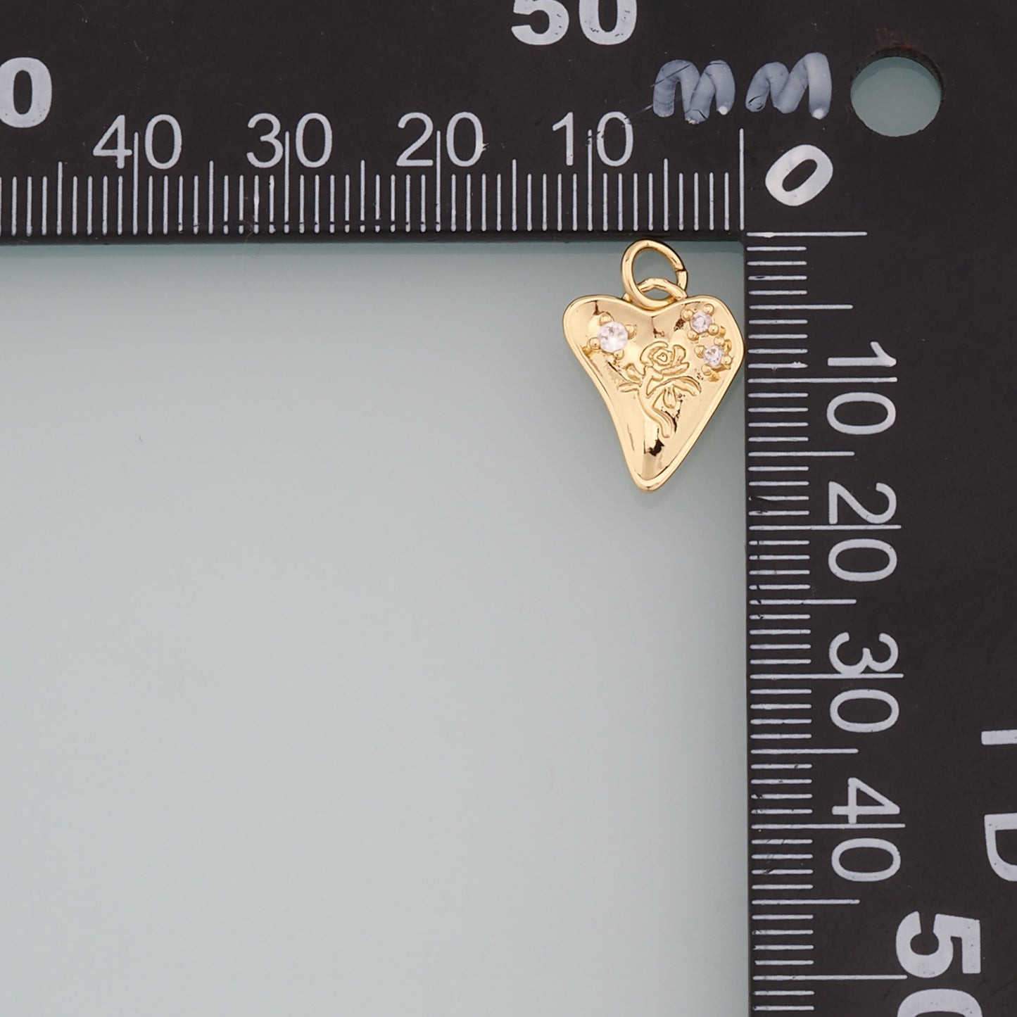 Gold Heart Rose Charm,18K Gold Filled Rose Pendant,CZ Micro Pave Flower Charm Bracelet Necklace for DIY Jewelry Making Supply