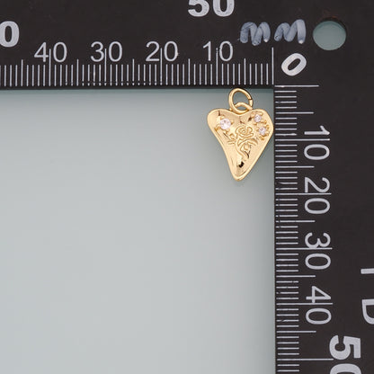 Gold Heart Rose Charm,18K Gold Filled Rose Pendant,CZ Micro Pave Flower Charm Bracelet Necklace for DIY Jewelry Making Supply
