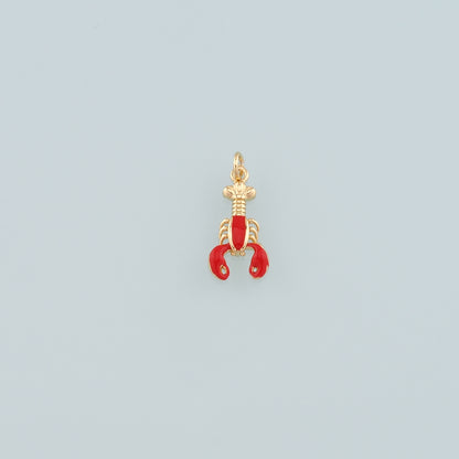 Cute Lobster Charms,18K Gold Filled Enamel Lobster Pendant,Kawaii Ocean Charm Bracelet Necklace for DIY Jewelry Making Supply