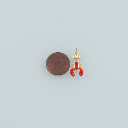 Cute Lobster Charms,18K Gold Filled Enamel Lobster Pendant,Kawaii Ocean Charm Bracelet Necklace for DIY Jewelry Making Supply