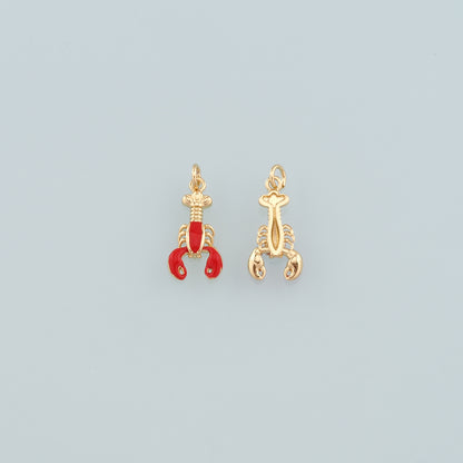 Cute Lobster Charms,18K Gold Filled Enamel Lobster Pendant,Kawaii Ocean Charm Bracelet Necklace for DIY Jewelry Making Supply