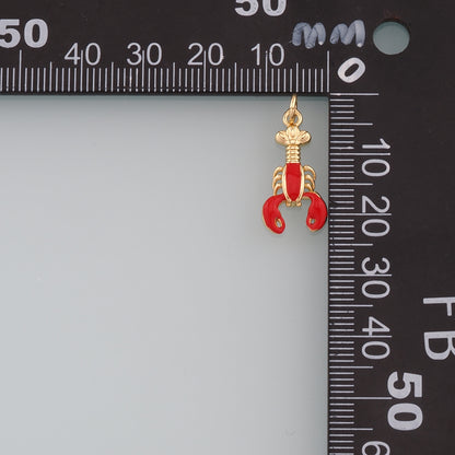 Cute Lobster Charms,18K Gold Filled Enamel Lobster Pendant,Kawaii Ocean Charm Bracelet Necklace for DIY Jewelry Making Supply