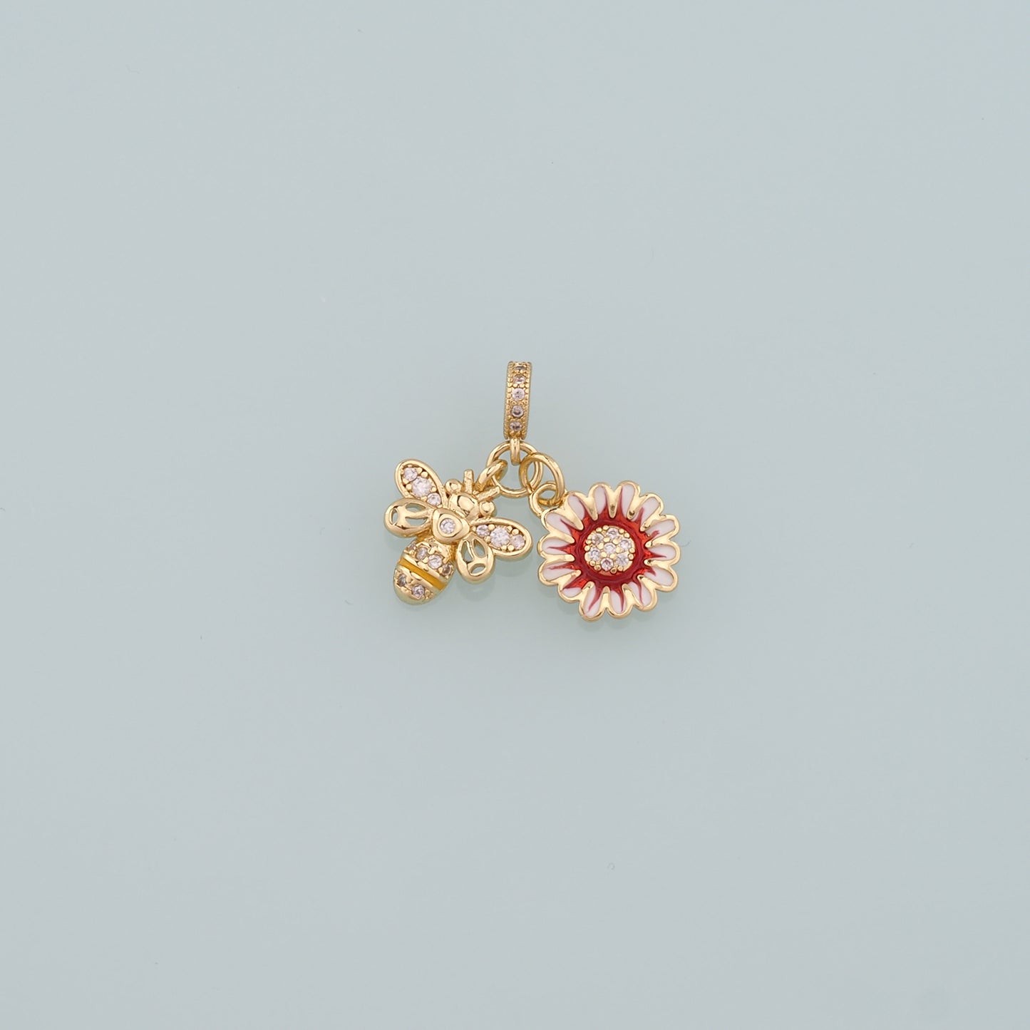Gold Insect Charms,18K Gold Filled Bee Pendant,Enamel Flower Charm Bracelet Necklace for DIY Jewelry Making Supply