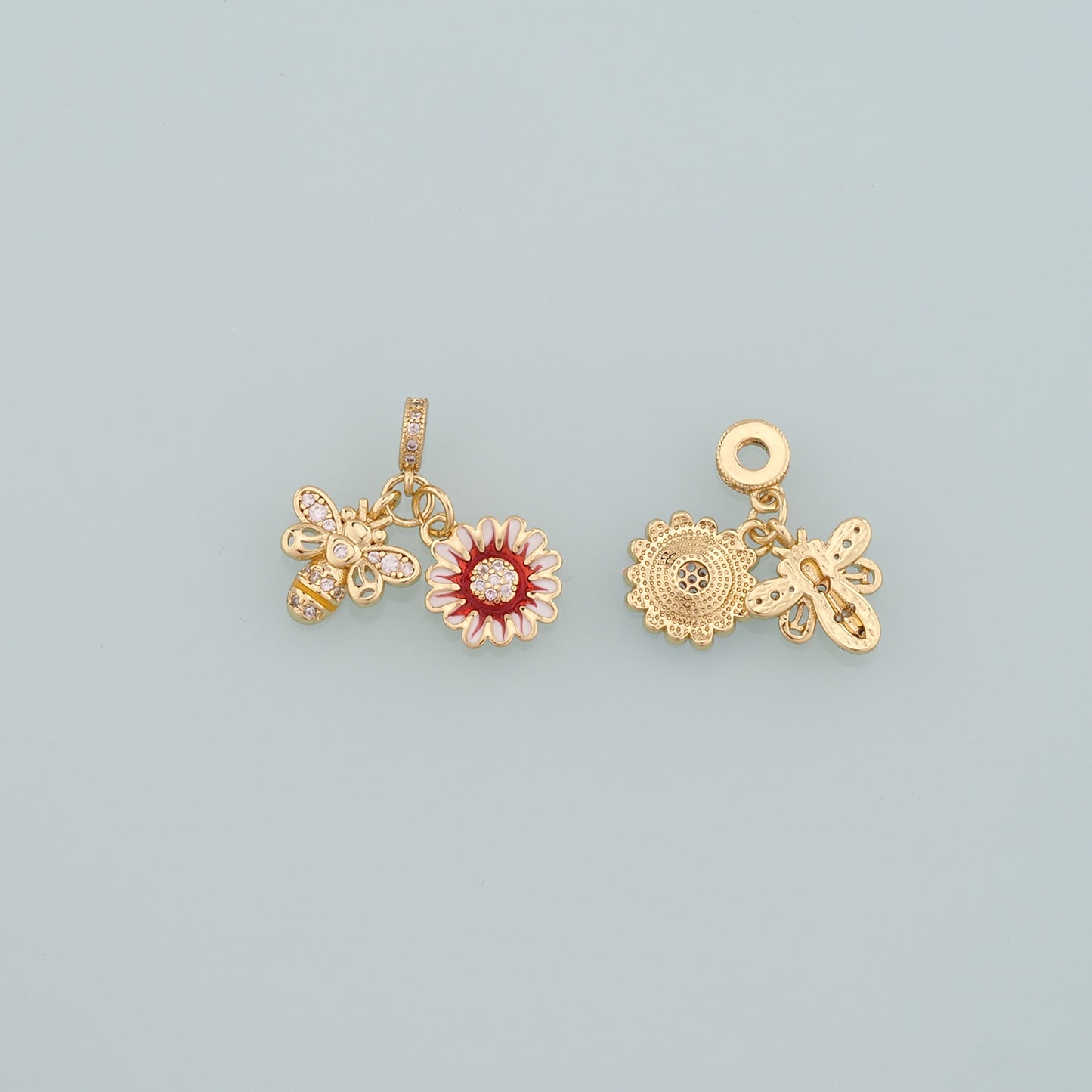Gold Insect Charms,18K Gold Filled Bee Pendant,Enamel Flower Charm Bracelet Necklace for DIY Jewelry Making Supply