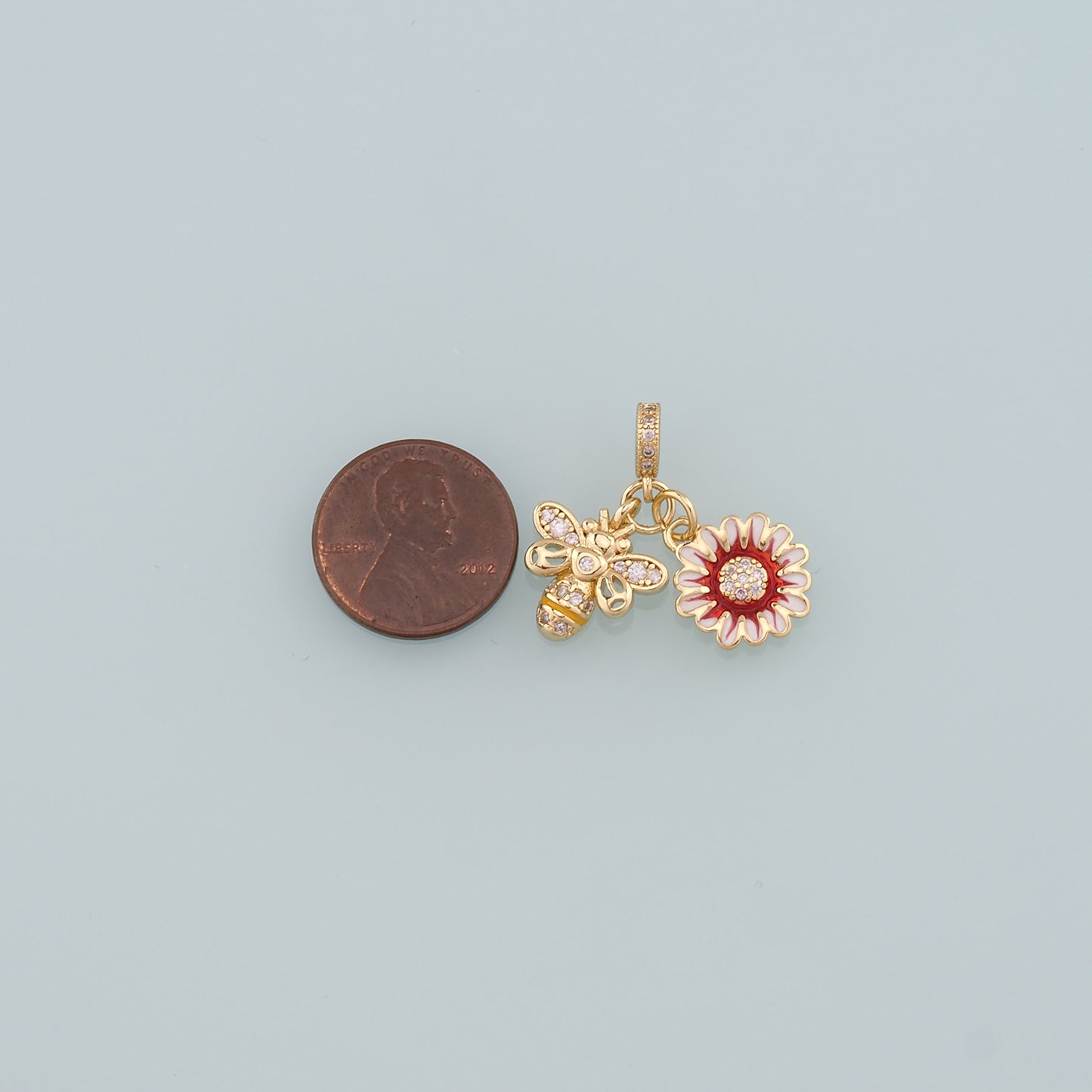 Gold Insect Charms,18K Gold Filled Bee Pendant,Enamel Flower Charm Bracelet Necklace for DIY Jewelry Making Supply