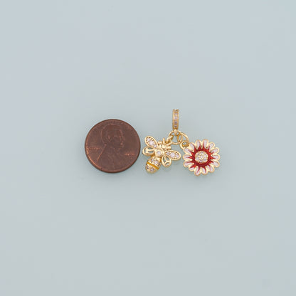 Gold Insect Charms,18K Gold Filled Bee Pendant,Enamel Flower Charm Bracelet Necklace for DIY Jewelry Making Supply