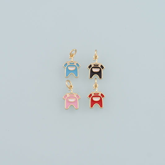 Gold Clothes Charms,18K Gold Filled Clothes Pendant,Enamel Overalls Charm Bracelet Necklace for DIY Jewelry Making Supply