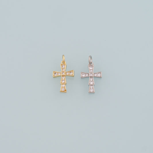Gold Cross Charms,18K Gold Filled Cross Pendant,CZ Micro Pave Religion Charm Bracelet Necklace for DIY Jewelry Making Supply