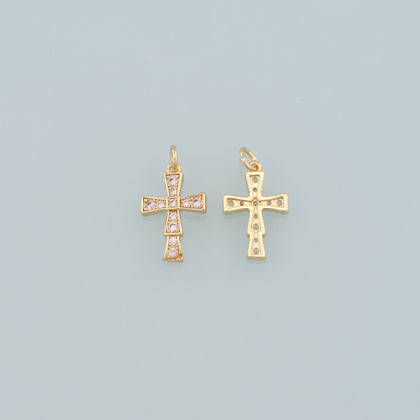 Gold Cross Charms,18K Gold Filled Cross Pendant,CZ Micro Pave Religion Charm Bracelet Necklace for DIY Jewelry Making Supply