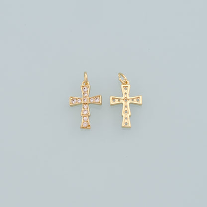 Gold Cross Charms,18K Gold Filled Cross Pendant,CZ Micro Pave Religion Charm Bracelet Necklace for DIY Jewelry Making Supply