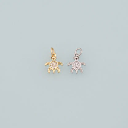 Gold Turtle Charms,18K Gold Filled Turtle Pendant,CZ Micro Pave Turtle Charm Bracelet Necklace for DIY Jewelry Making Supply