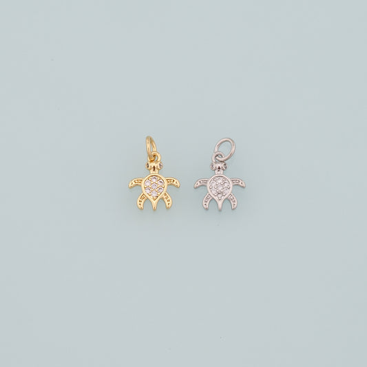 Gold Turtle Charms,18K Gold Filled Turtle Pendant,CZ Micro Pave Turtle Charm Bracelet Necklace for DIY Jewelry Making Supply