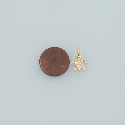 Gold Turtle Charms,18K Gold Filled Turtle Pendant,CZ Micro Pave Turtle Charm Bracelet Necklace for DIY Jewelry Making Supply