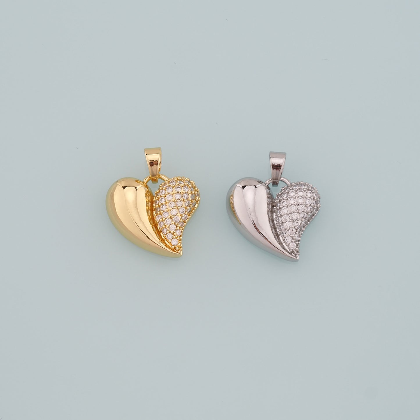 Gold Heart Charms,18K Gold Filled Heart Pendant,CZ Micro Pave Heart Charm Bracelet Necklace for DIY Jewelry Making Supply