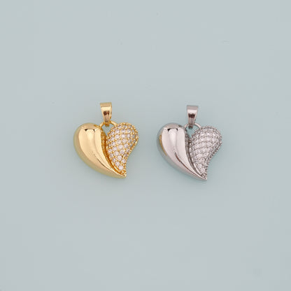 Gold Heart Charms,18K Gold Filled Heart Pendant,CZ Micro Pave Heart Charm Bracelet Necklace for DIY Jewelry Making Supply