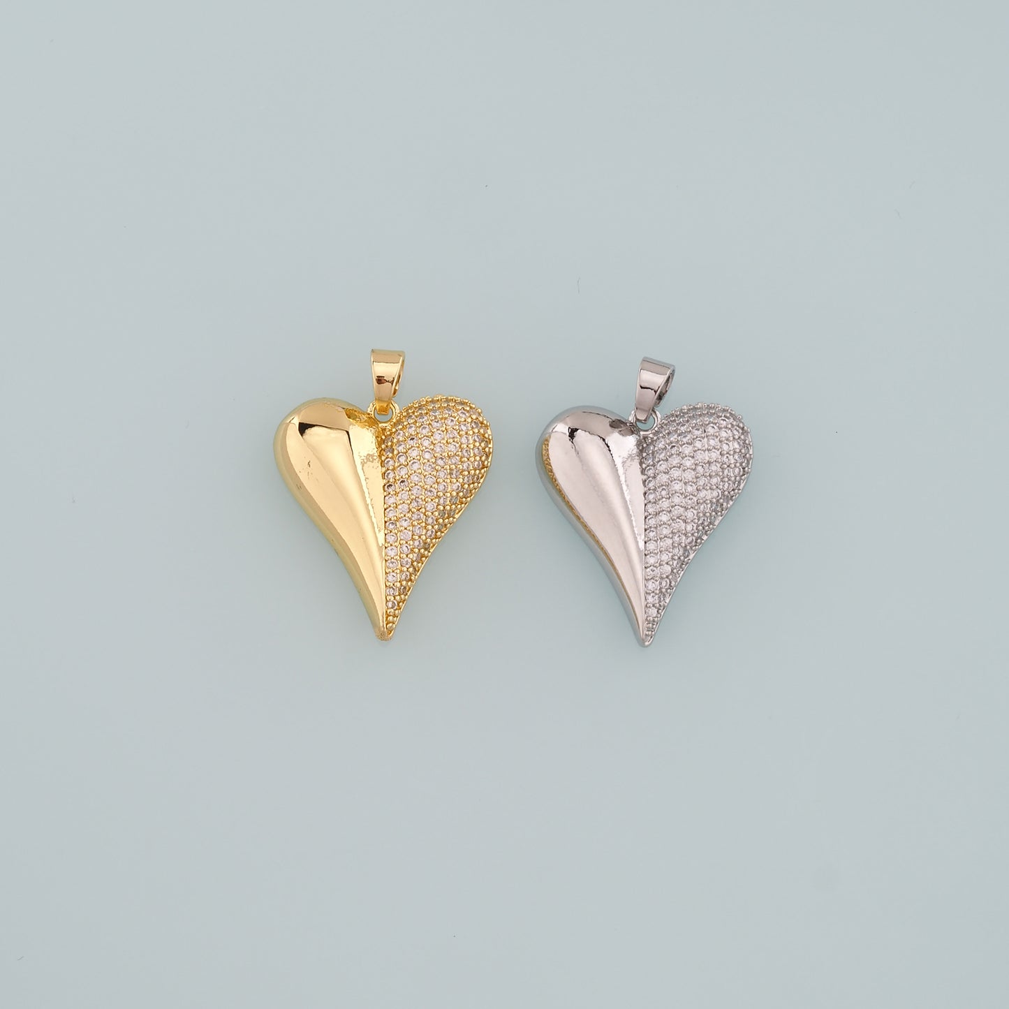 Gold Heart Charms,18K Gold Filled Heart Pendant,CZ Micro Pave Heart Charm Bracelet Necklace for DIY Jewelry Making Supply