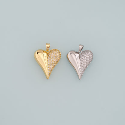 Gold Heart Charms,18K Gold Filled Heart Pendant,CZ Micro Pave Heart Charm Bracelet Necklace for DIY Jewelry Making Supply