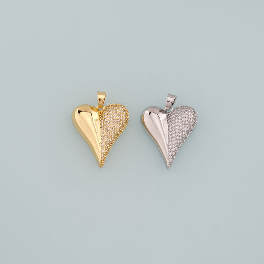 Gold Heart Charms,18K Gold Filled Heart Pendant,CZ Micro Pave Heart Charm Bracelet Necklace for DIY Jewelry Making Supply