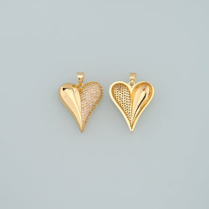 Gold Heart Charms,18K Gold Filled Heart Pendant,CZ Micro Pave Heart Charm Bracelet Necklace for DIY Jewelry Making Supply