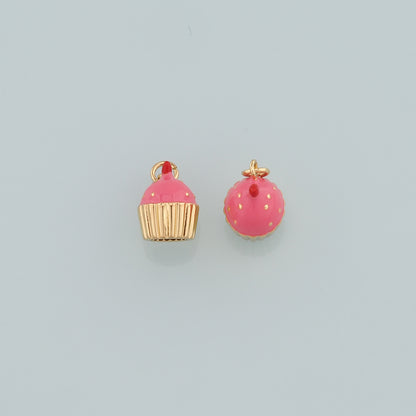 18K Gold Filled Cake Pendant,Enamel Cake Charm Bracelet Necklace for DIY Jewelry Making Supply