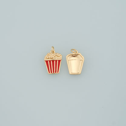 18K Gold Filled Popcorn Pendant,Enamel Popcorn Charm Bracelet Necklace for DIY Jewelry Making Supply