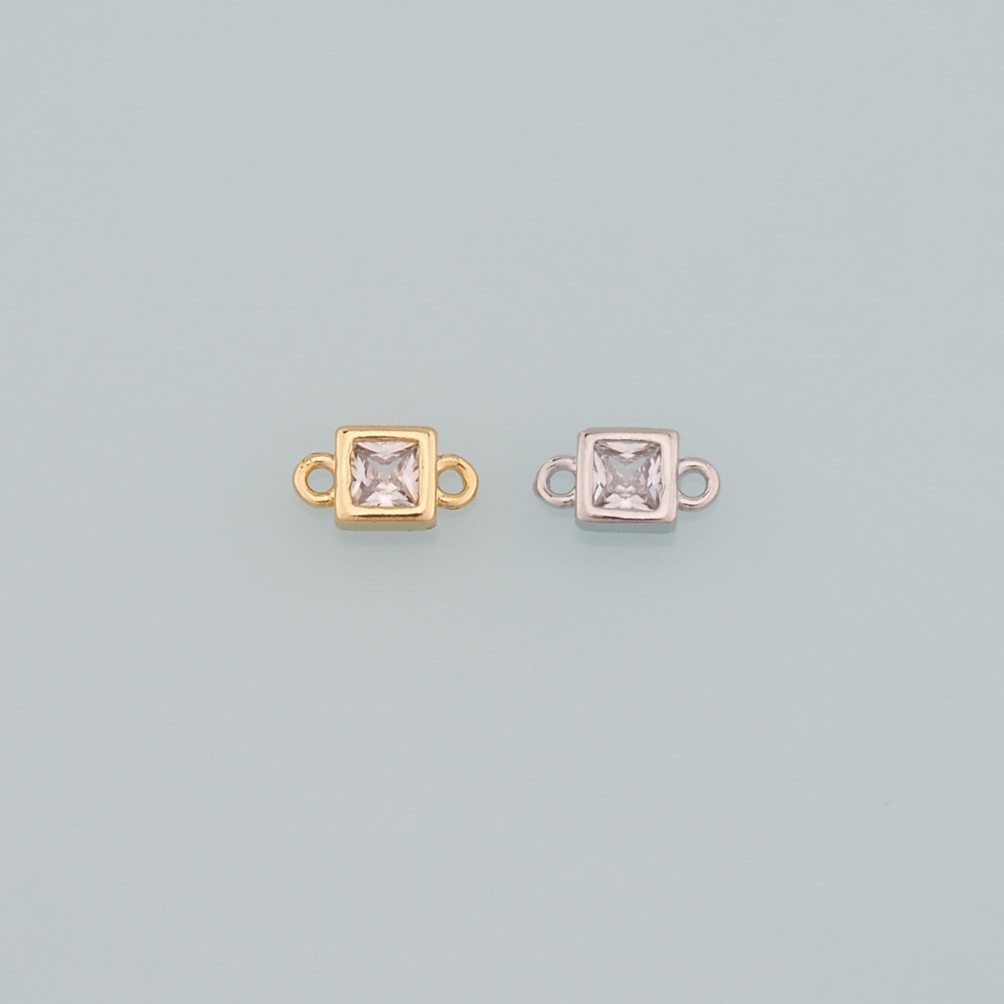 18K Gold Filled Square Connector,CZ Micro Pave Square Charm Bracelet Necklace for DIY Jewelry Making Supply