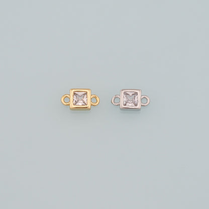 18K Gold Filled Square Connector,CZ Micro Pave Square Charm Bracelet Necklace for DIY Jewelry Making Supply