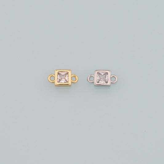 18K Gold Filled Square Connector,CZ Micro Pave Square Charm Bracelet Necklace for DIY Jewelry Making Supply