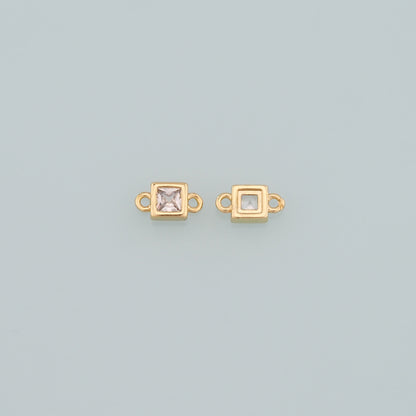 18K Gold Filled Square Connector,CZ Micro Pave Square Charm Bracelet Necklace for DIY Jewelry Making Supply