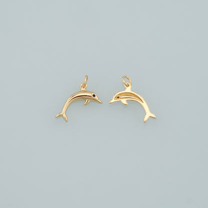 Cute Dolphin Charms,18K Gold Filled Dolphin Pendant,Kawaii Ocean Charm Bracelet Necklace for DIY Jewelry Making Supply
