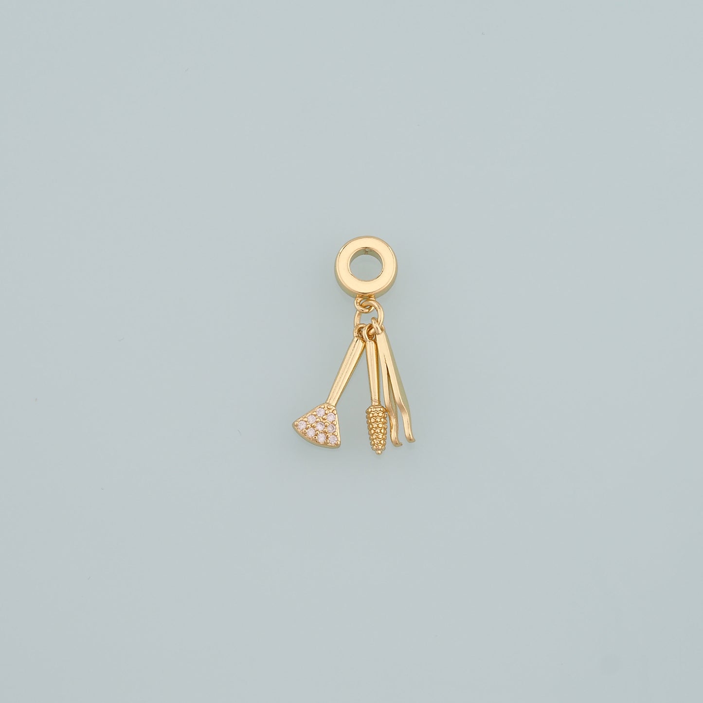 Gold Makeup Charms,18K Gold Filled Tweezers Pendant,Blush Brush Charm Bracelet Necklace for DIY Jewelry Making Supply