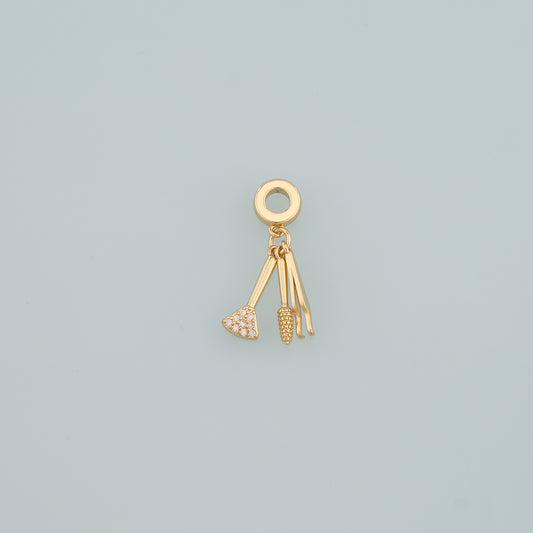 Gold Makeup Charms,18K Gold Filled Tweezers Pendant,Blush Brush Charm Bracelet Necklace for DIY Jewelry Making Supply