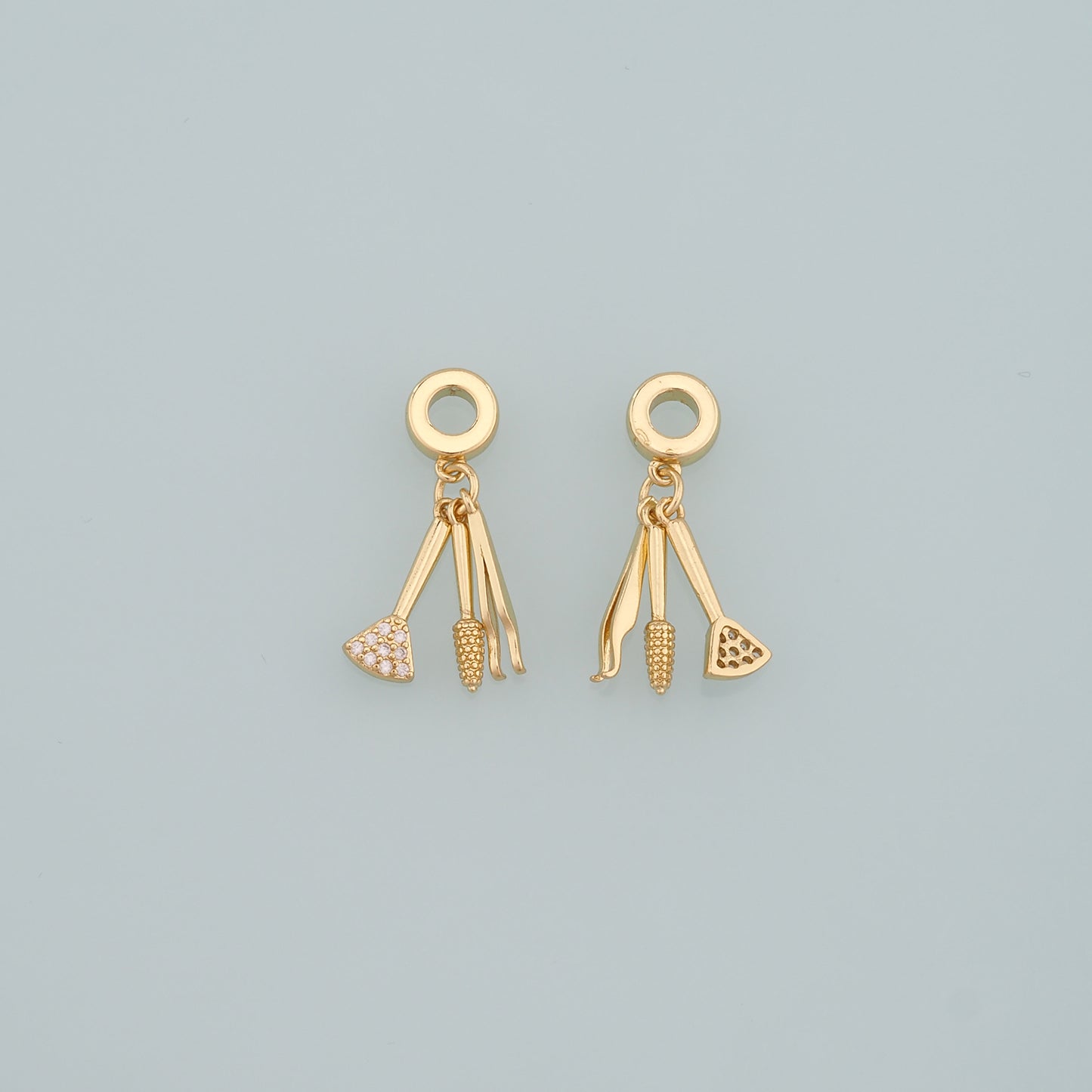 Gold Makeup Charms,18K Gold Filled Tweezers Pendant,Blush Brush Charm Bracelet Necklace for DIY Jewelry Making Supply