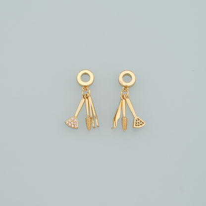 Gold Makeup Charms,18K Gold Filled Tweezers Pendant,Blush Brush Charm Bracelet Necklace for DIY Jewelry Making Supply