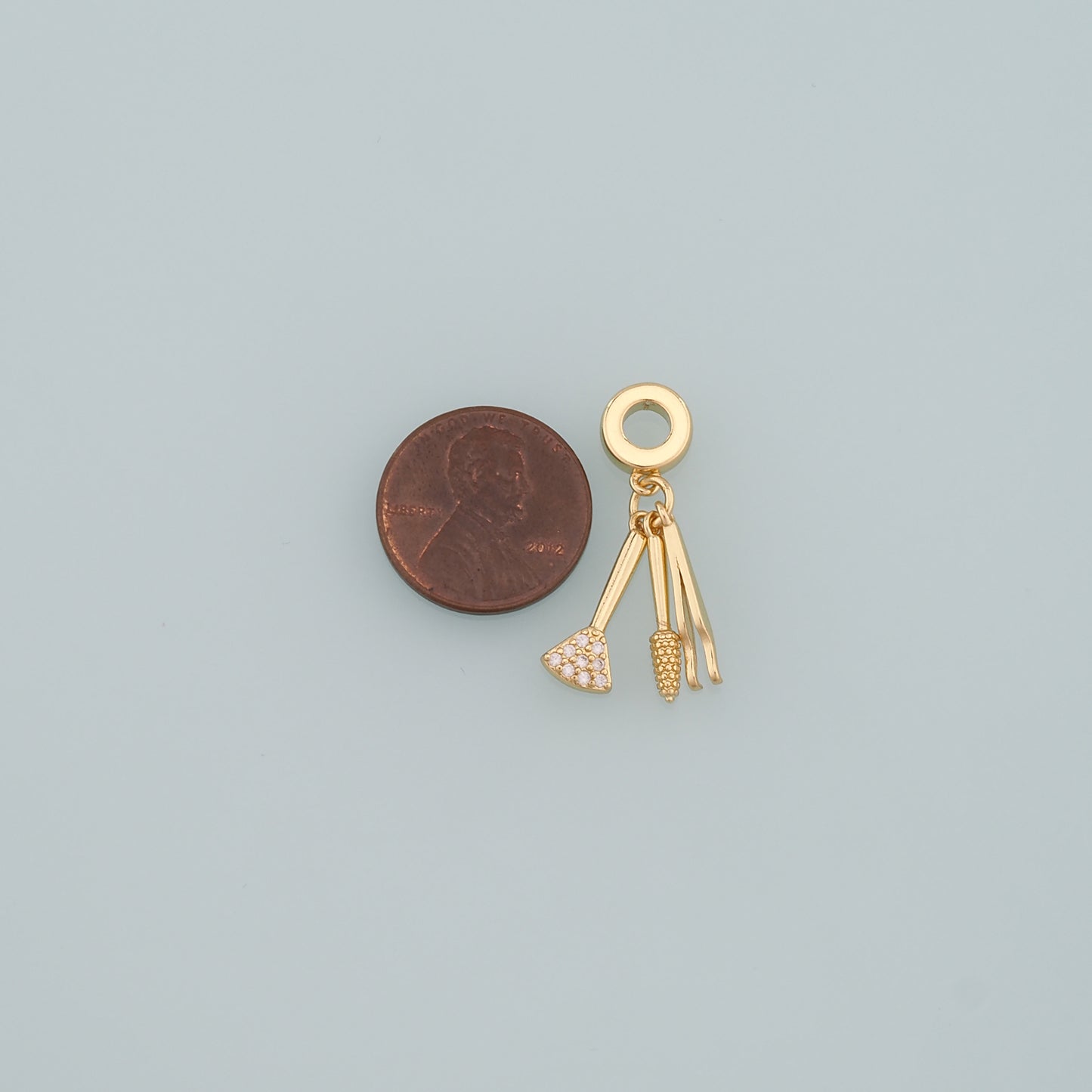 Gold Makeup Charms,18K Gold Filled Tweezers Pendant,Blush Brush Charm Bracelet Necklace for DIY Jewelry Making Supply