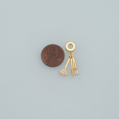 Gold Makeup Charms,18K Gold Filled Tweezers Pendant,Blush Brush Charm Bracelet Necklace for DIY Jewelry Making Supply