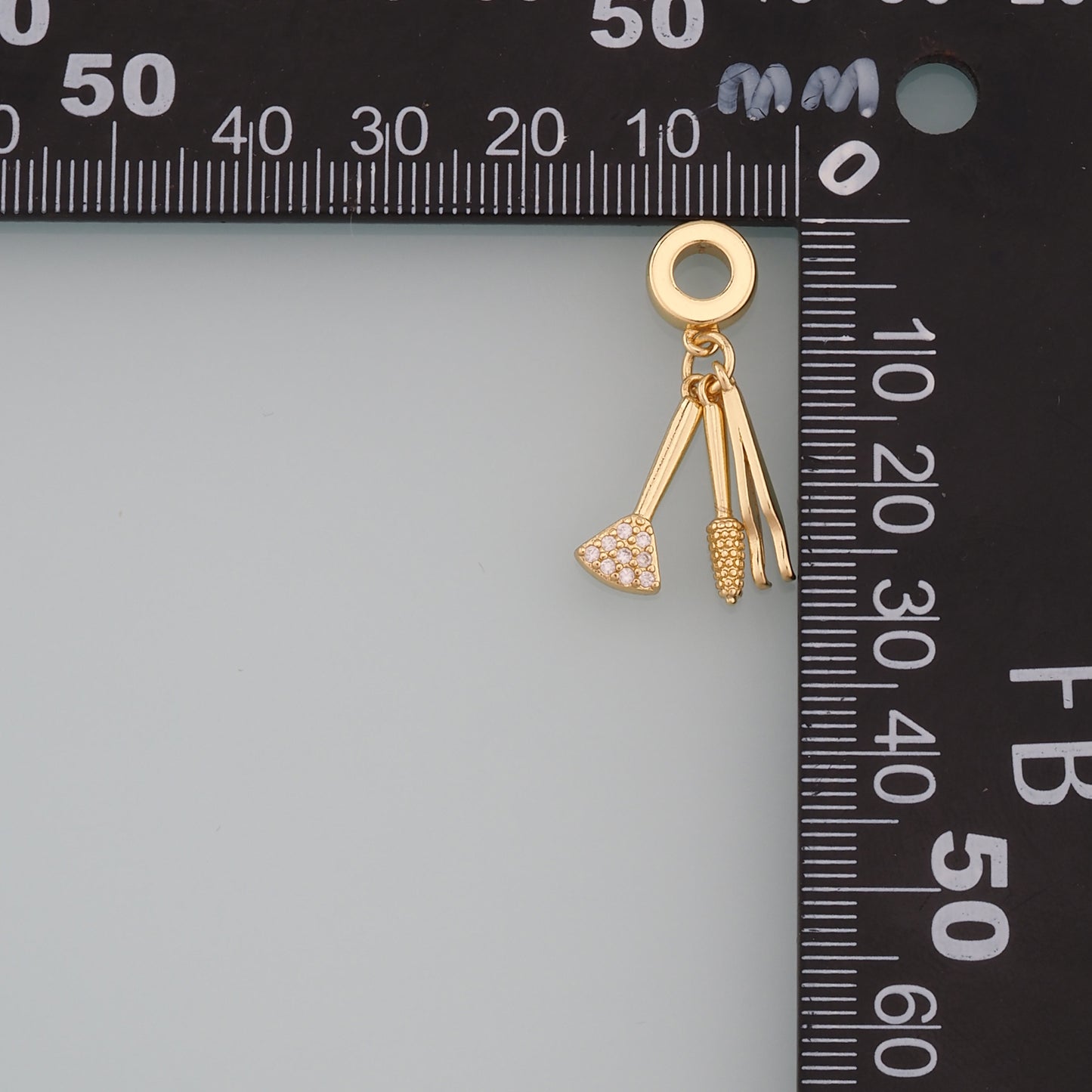 Gold Makeup Charms,18K Gold Filled Tweezers Pendant,Blush Brush Charm Bracelet Necklace for DIY Jewelry Making Supply