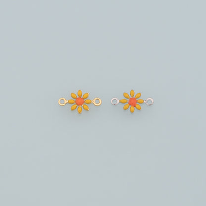 18K Gold Filled Flower Connector,Enamel Flower Charm Bracelet Necklace for DIY Jewelry Making Supply