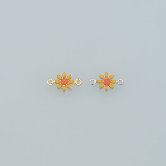 18K Gold Filled Flower Connector,Enamel Flower Charm Bracelet Necklace for DIY Jewelry Making Supply