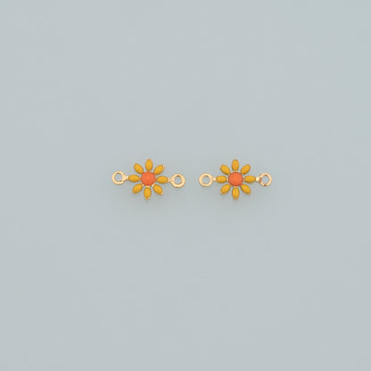 18K Gold Filled Flower Connector,Enamel Flower Charm Bracelet Necklace for DIY Jewelry Making Supply