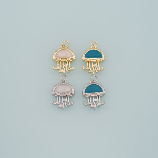 Gold Jellyfish Charms,18K Gold Filled Jellyfish Pendant,Enamel Ocean Charm Bracelet Necklace for DIY Jewelry Making Supply