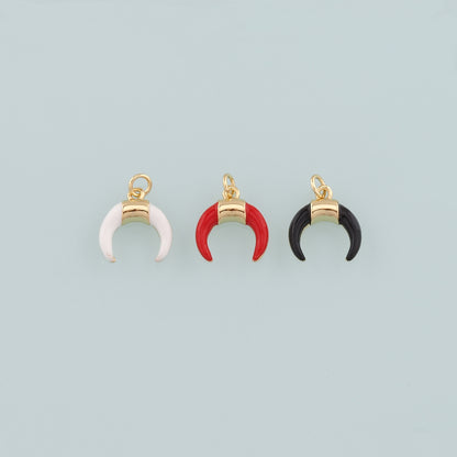 18k Gold Filled Horns Pendant,Enamel Double Horn Charm Bracelet Necklace for DIY Jewelry Making Supply