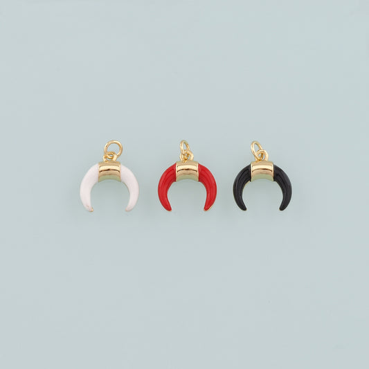 18k Gold Filled Horns Pendant,Enamel Double Horn Charm Bracelet Necklace for DIY Jewelry Making Supply