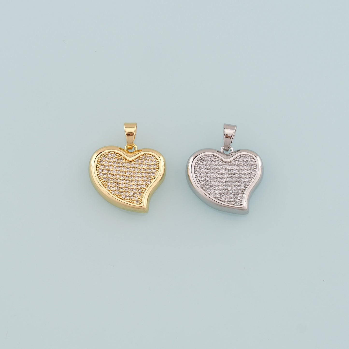 Gold Heart Charms,18K Gold Filled Heart Pendant,CZ Micro Pave Heart Charm Bracelet Necklace for DIY Jewelry Making Supply