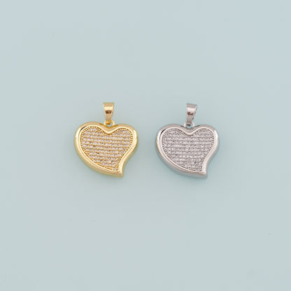 Gold Heart Charms,18K Gold Filled Heart Pendant,CZ Micro Pave Heart Charm Bracelet Necklace for DIY Jewelry Making Supply