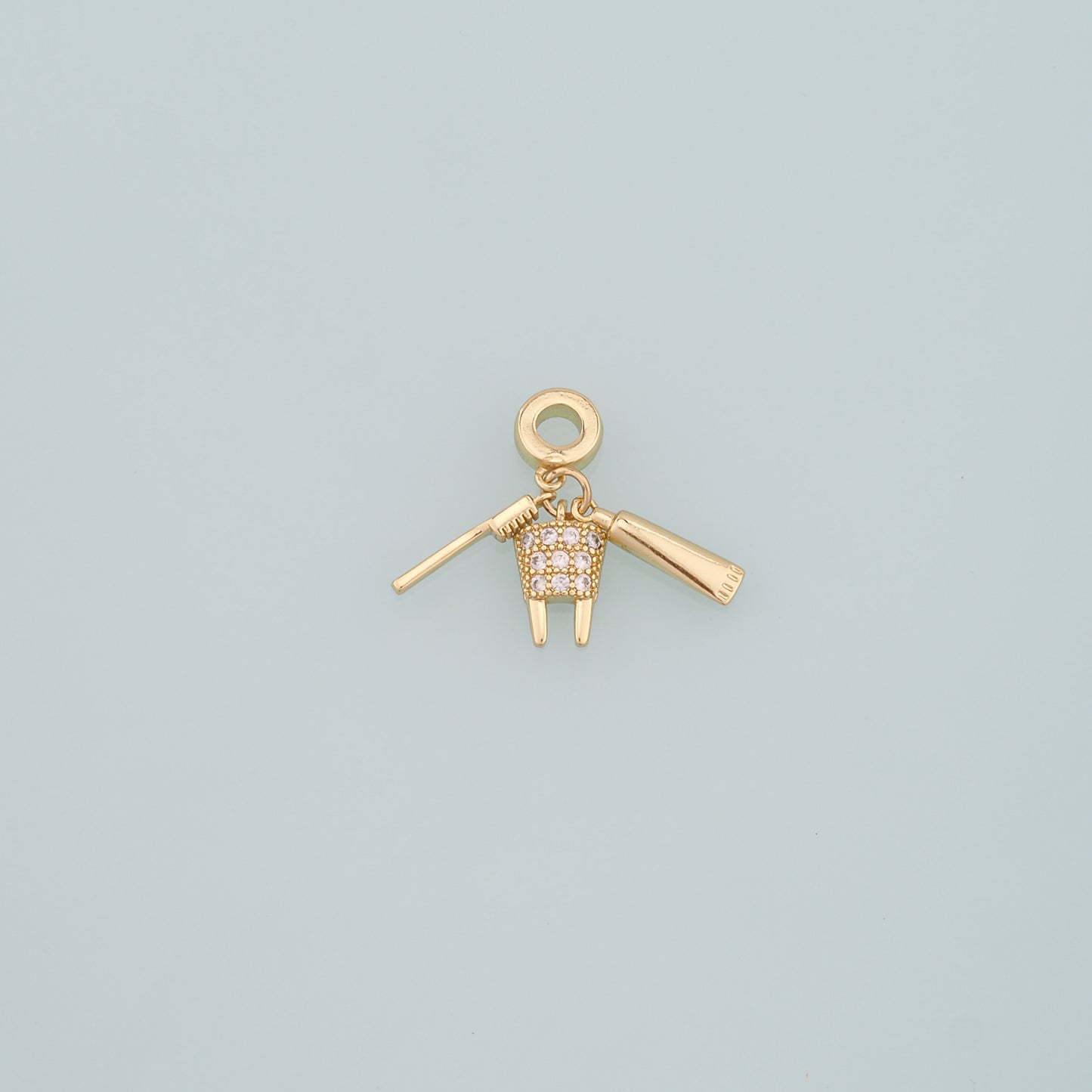 Gold Toothbrush Charms,18K Gold Filled Teeth Pendant,CZ Micro Pave Toothpaste Charm Bracelet Necklace for DIY Jewelry Making Supply