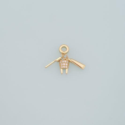 Gold Toothbrush Charms,18K Gold Filled Teeth Pendant,CZ Micro Pave Toothpaste Charm Bracelet Necklace for DIY Jewelry Making Supply