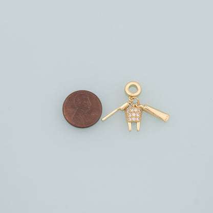 Gold Toothbrush Charms,18K Gold Filled Teeth Pendant,CZ Micro Pave Toothpaste Charm Bracelet Necklace for DIY Jewelry Making Supply