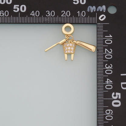Gold Toothbrush Charms,18K Gold Filled Teeth Pendant,CZ Micro Pave Toothpaste Charm Bracelet Necklace for DIY Jewelry Making Supply